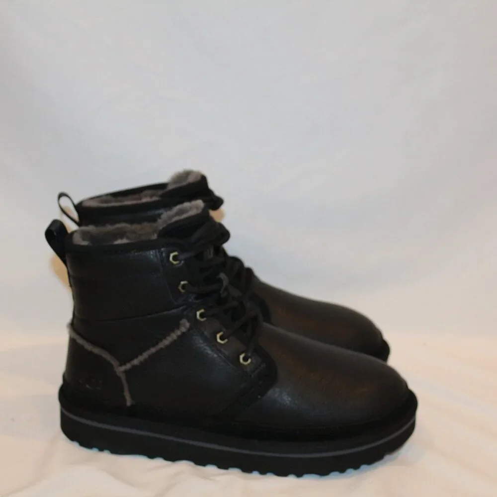 UGG‎ MEN'S LEATHER HIGH HERITAGE LEATHER LACE UP CHUKKA BOOTS BLACK GRAY NEW
